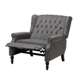 Benjara Jade Oversize Wide Chair Manual Recliner, Dark Button Tuft, Charcoal Gray and Brown Benzara