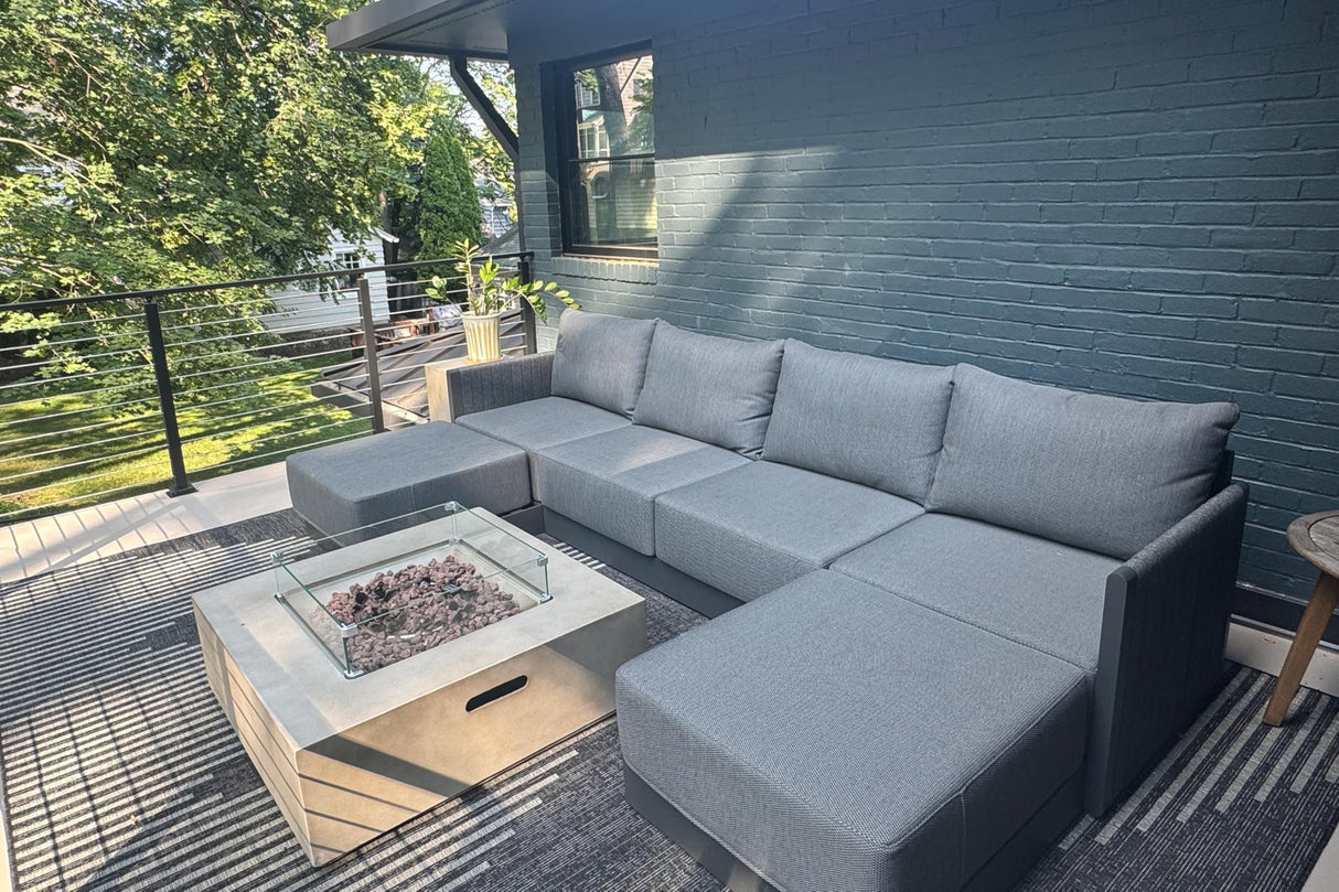 PURPLE LEAF Patio Furniture Set 6 Pieces Patio Seating Sofas with Ottoman Aluminum Furniture Outdoor Couch Sectional Set with Cushions Patio Conversation Sets Gray PURPLE LEAF