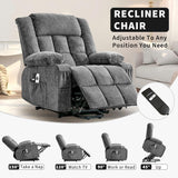 Power Lift Recliner Chair for Elderly Overstuffed Large Electric Lift Chair with Heat and Massage for Big and Tall Adults Reclining Sofa Chair with 2 Cup Holders, Side Pockets, USB Charge Port, Gray WARMTOBABY
