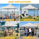 DWVO 10x10 Pop Up Heavy Duty Canopy Tent with 4 Removable Sidewall, 4 Ropes, 8 Stakes, 2 Blank Banners, 4 Sandbags & 1 Carry Bag with Wheel, Garden Gazebo Tent, Party, Exhibition, Commerce, White DWVO