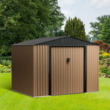 Outdoor Storage Shed, 8 x 6 FT Metal Storage Shed, Metal Garden Tool Shed with Roof, Door & Lock, Waterproof and Anti-UV, for Patio Garden Yard, Brown CuisinSmart