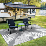 sarben Outdoor Rug 4’x6’ Waterproof for Patio Clearance, Reversible Indoor Outdoor Plastic Straw Camping Rug Carpet, RV Mat, Large Area Rug for Deck, Backyard, Balcony, Porch, Beach, Grey & White sarben