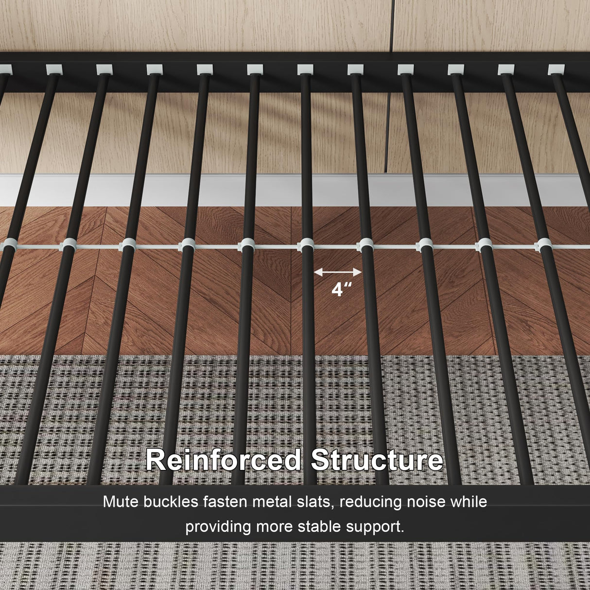 Feonase Metal Bunk Bed Twin Over Twin with Ladder and High Guardrail, Heavy-Duty Bunk Bed Frame with Metal Slats, Noise Free, No Box Spring Needed, for Kids and Juniors, Black Feonase