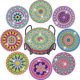 Billbotk Diamond Painting Coasters Kit, 8 Pieces Mandala Diamond Art Coasters with Holder, DIY Diamond Mandala Coasters for Beginners Billbotk
