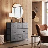 WLIVE Fabric Dresser, Storage Drawer Unit, Bedroom Dresser TV Stand for 32 40 43 inch TV, Wide Dresser with 8 Large Deep Drawers for Office, College Dorm, Dark Grey WLIVE