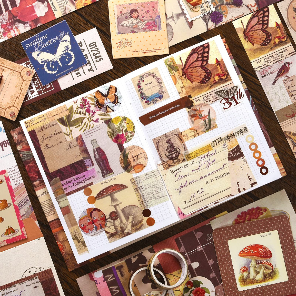 Scrapbooking Supplies Kit, 351pcs Bullet Junk Journal Kit with Journaling Supplies, Vintage Aesthetic Scrapbook Paper A6 Grid Notebook, Scrapbook Kit, Craft DIY Gift for Adult Teen Girl Kid Women OFFIGIFT