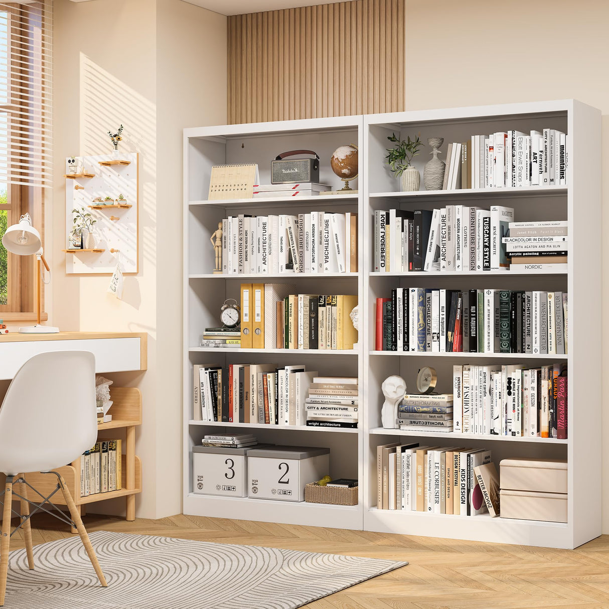 RpAosd 66" Tall Bookcase, 14" Deep 5-Tier Bookshelf with Adjustable Shelves, White Metal Bookshelves with Large Capacity, Heavy Duty Book Shelf for Storage, Library Bookcase Home Office, School RpAosd