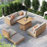 Grand patio 8-Piece Wicker Patio Furniture Set with Lift Top Coffee Storage Table, Outdoor Conversation Set Sectional Sofa with Water Resistant Thick Cushions, Beige Grand patio