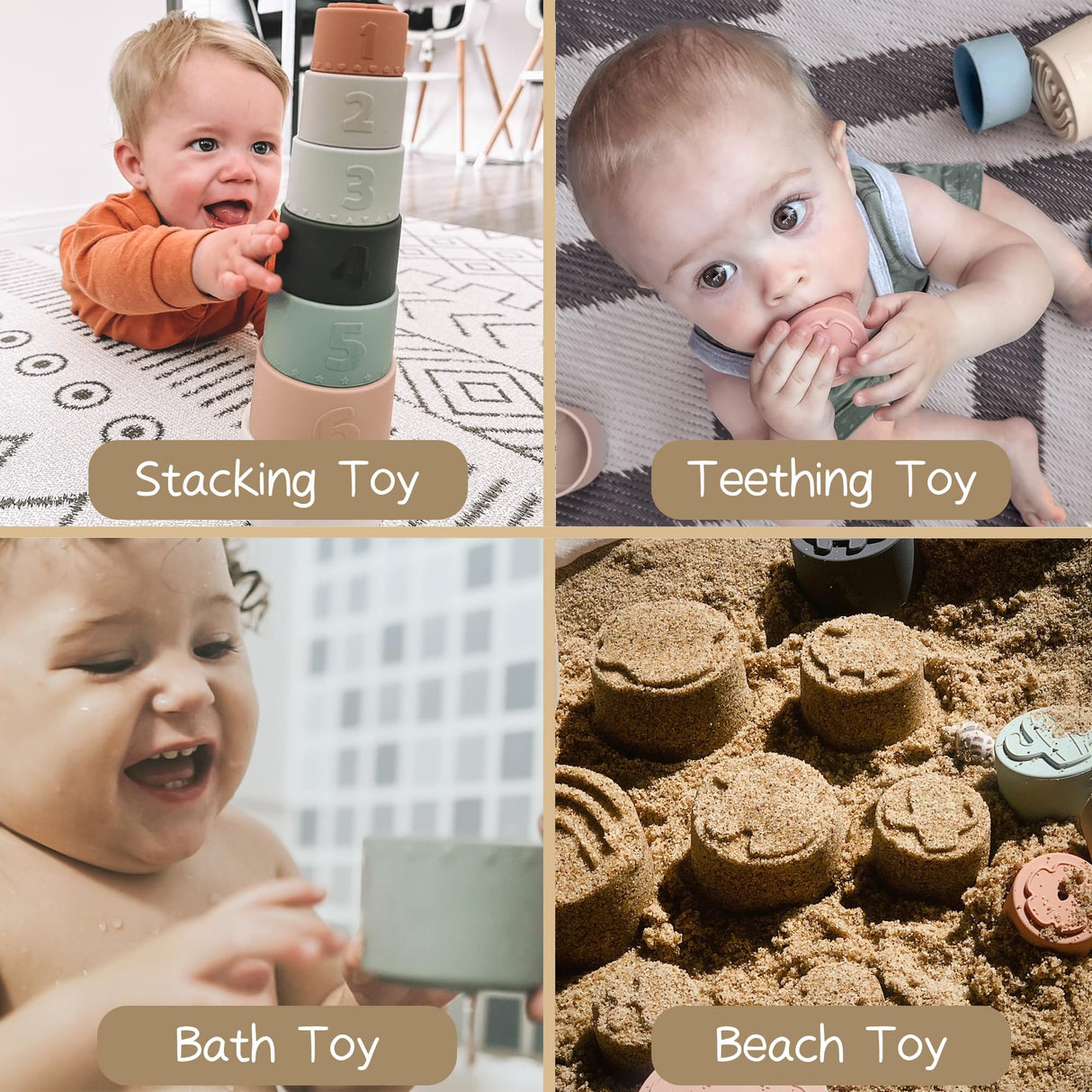 Moonkie Stacking Cups Toy, Fun Educational Baby Toys Silicone Soft Teething Toy, Age 6+ Months, 7 Piece Set Moonkie