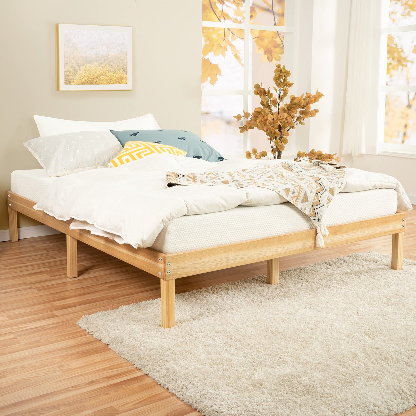 Naomi Home Natural Solid Wood King Platform Bed Frame with Under-Bed Storage - WoodArtSupply