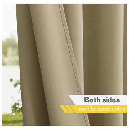 NICETOWN 2 Panels Outdoor Curtains for Patio Waterproof, Stainless Steel Grommet Indoor Outdoor Vertical Drapes for Front Porch & Canvas, W55 x L84, Taupe - WoodArtSupply