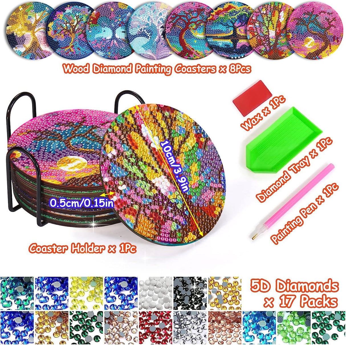 8 Pcs Diamond Painting Coasters Kits - 5D Diamond Painting Coasters DIY Diamond Art Coasters with Holder Non Slip Coaster Crystal Sticky for Tabletop Protection and Gifts（Tree of Life） Generic