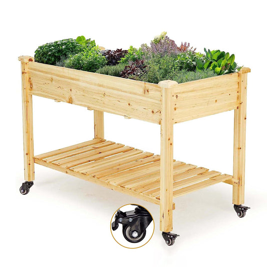 Idzo Raised Garden Bed with Legs, Durable Elevated Garden Box with Wax Oil Coated, 48x24x32in Wood Planter with Big Planter Box Load Up to 260 Pounds, Ergonomic Height for Convenient Plants Care