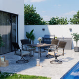 Pamapic 5 Piece Patio Dining Set for 4,Outdoor Wicker Furniture Set for Backyard Garden Deck Poolside with 4 Cushions Swivel Rocker Chairs,Square Plastic-Wood Table Top, Removable Cushions(Beige) Pamapic