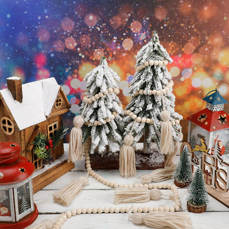 Janinka Christmas Bead Tassel Garland 9.8ft Wooden Boho Beads Garland Neutral Christmas Decor Wall Hangings Rustic Farmhouse Home Decor for Christmas Tree Decorative Supplies(Classic Color) Janinka