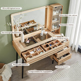 RedLemon 48" Vanity Desk with 36" HD Lighted Mirror and Lights, Mid-Century Modern Makeup Vanity with 5 Drawers & Glass Tabletop, Wood Dressing Table for Bedroom (Natural Oak) RedLemon