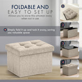 Ornavo Home Small Storage Ottoman Foldable Collapsible Rectangle Linen Ottoman Foot Rest Stool Seat, for Living Room, Bedroom, Home Office, Dorm - 12 x 16 x 12, Beige Ornavo Home