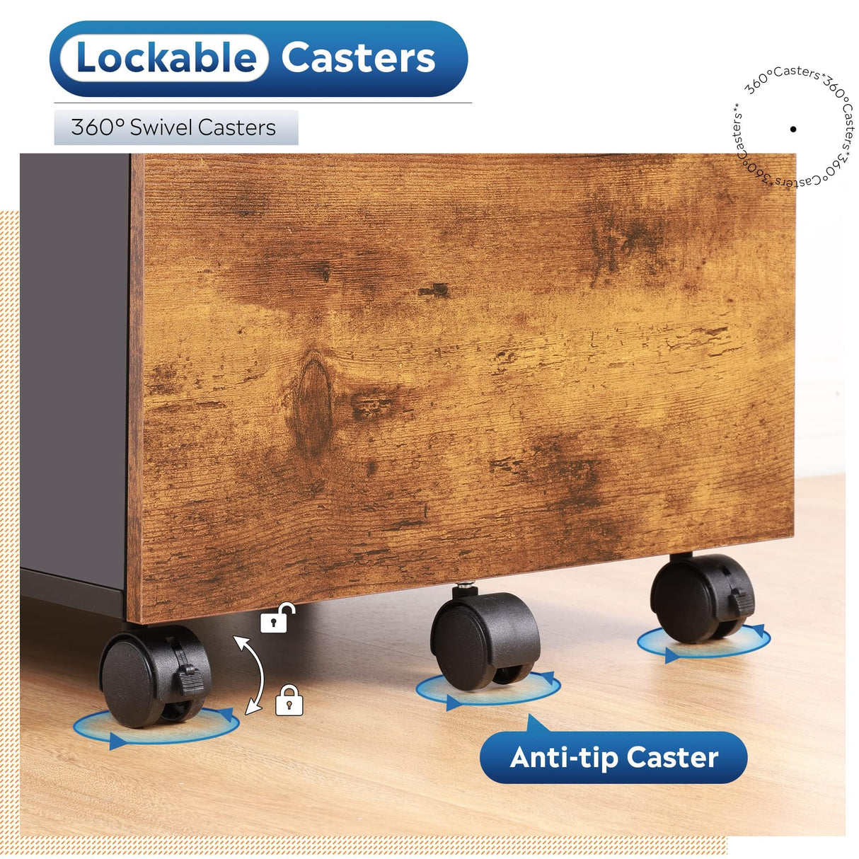 DEVAISE 2 Drawer File Cabinet, Mobile Printer Stand, Wood Filing Cabinet fits A4 or Letter Size for Home Office, Rustic Brown DEVAISE