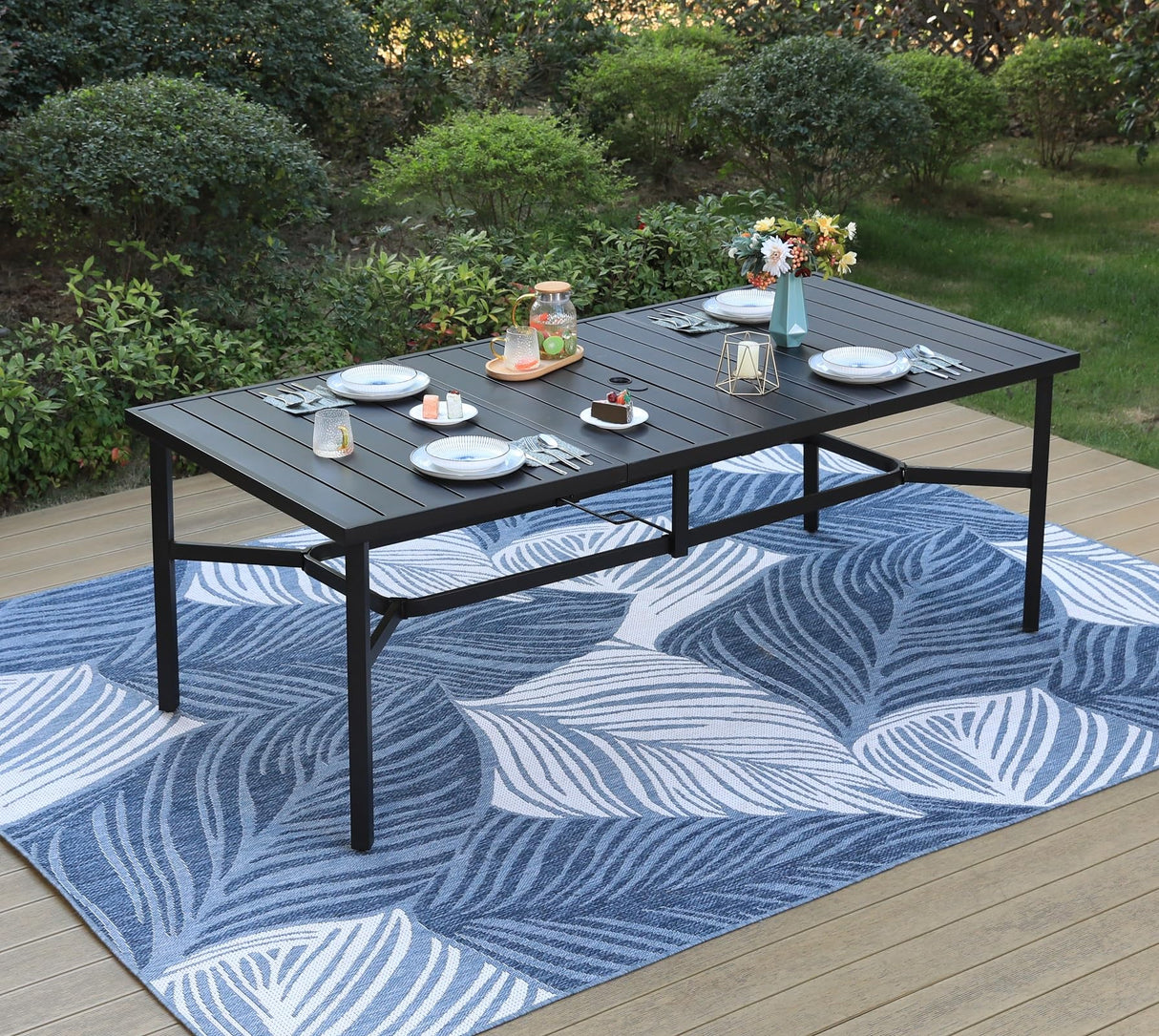 MFSTUDIO Outdoor Dining Set for 8, Patio Table and Chairs Set with Umbrella Hole, 9 Piece Metal Patio Dining Sets, Outdoor Patio Furniture Set for Deck Backyard Poolside Garden MFSTUDIO