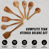 FJNATINH Wooden Spoons for Cooking, 10 Pcs Teak Wooden Cooking Utensil Set with Holder, Wooden Kitchen Utensils Set for Nonstick Pans & Cookware FJNATINH