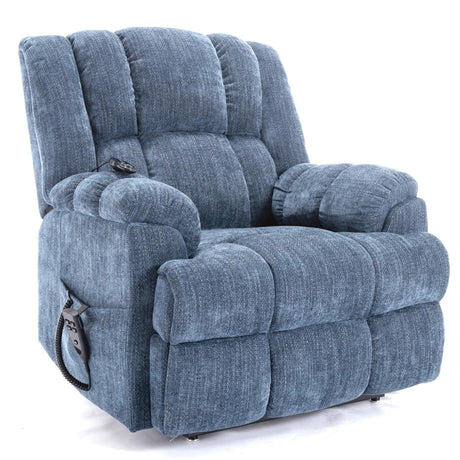 RHHVVR Power Lift Recliner Chair for Elderly, Oversized Chenille Electric Recliners Chairs for Living Room, Dual Motor 180° Lay Flat Recliner Big Sofa with Massage and Heating, Heavy-Duty, Blue RHHVVR