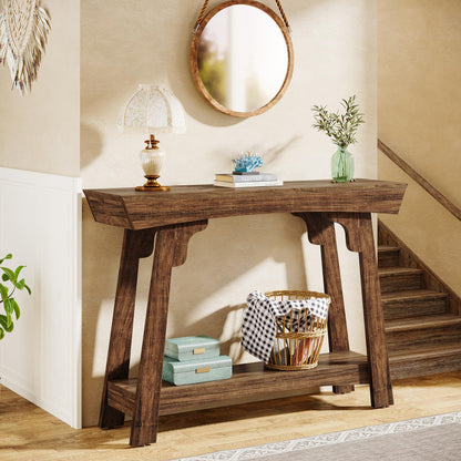 Tribesigns 41.3" Wood Console Table, 2-Tier Entryway Table with Storage Shelf, Farmhouse Narrow Sofa Table Behind Couch for Living Room, Foyer, Hallway, Rustic Brown