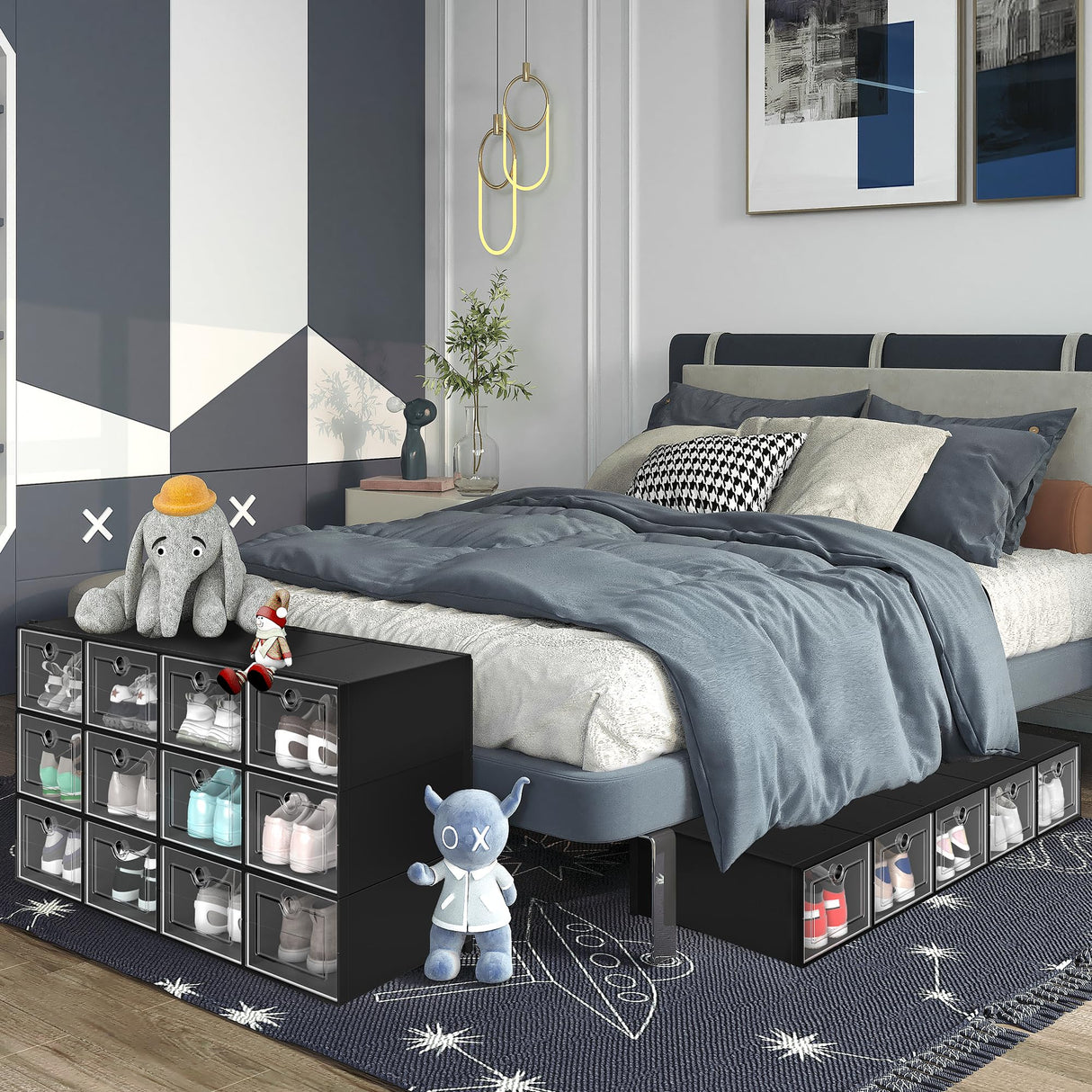 YITAHOME XL Shoe Storage Box, Set of 12 Shoe Storage Organizers Stackable Shoe Storage Box Rack Containers Drawers - Black-X-Large Size YITAHOME