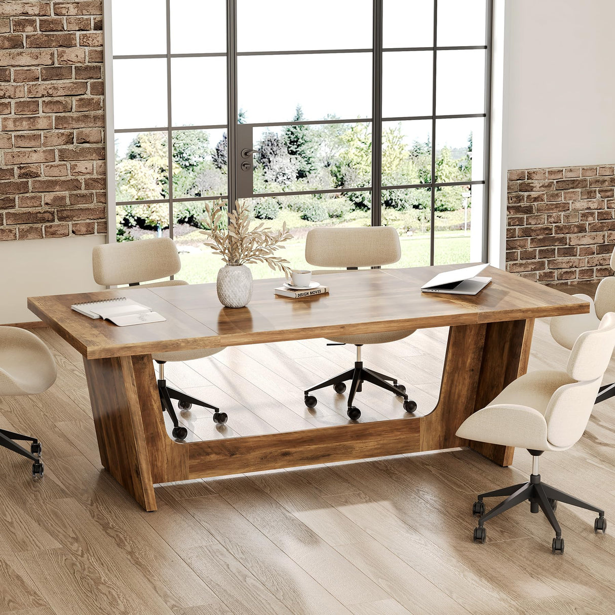 1Easylife 70.87 Inches Long Executive Desk, Brown Wooden Computer Desk, Industrial Simple Study Writing Table, Large Workstation Business Furniture for Home Office 1Easylife