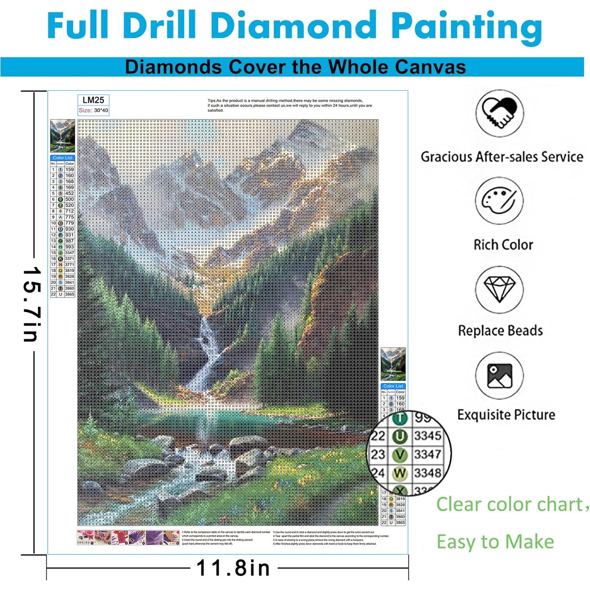 LELEMON Diamond Painting Kits,Waterfall Diamond Art for Adults,Mountain 5d Diamond Painting Kits for Adults,Scenery Diamond Art Kits with Diamond Painting Accessories for Home Wall Decor 12 x 16inch LELEMON