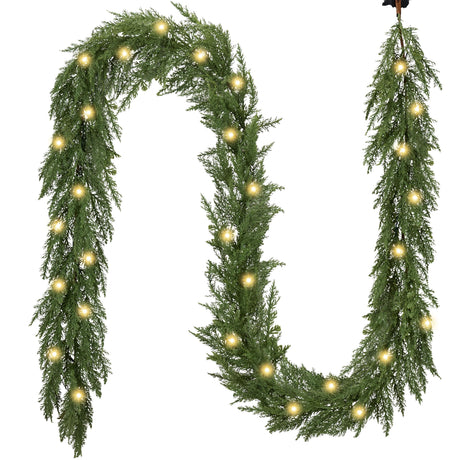 Valery Madelyn 9ft Real Tough Christmas Garland for Mantle, Lighted Artificial Norfolk Pine Cedar Garland, Realistic Soft Pre-Lit Fall Garland for Door Fireplace Table Centerpiece Outdoor Home Decor Valery Madelyn