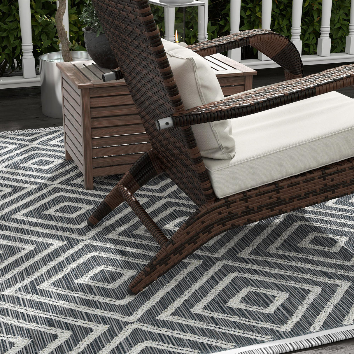 Outsunny Patio Wicker Adirondack Chair with Ottoman, Outdoor Fire Pit Chair with Cushions, High-Back, Large Seat & Armrests for Deck, Garden & Backyard, Cream White Outsunny