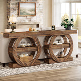 Tribesigns 41.3" Farmhouse Console Table, 3-Tier Sofa Table Behind Couch with Circle Base, Entryway Furniture with Storage Shelves for Living Room, Hallway, Foyer (Rustic Brown) Tribesigns