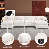 Ihanherry 146" U-Shaped Modern Sofa Modular Sectional Cloud Couch with 2 Ottoman, 6-Seat Chenille Deep Seat Sofa with 6 Pillows for Living Room, Bedroom and Apartment, Beige Ihanherry