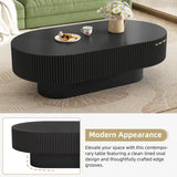 Merax Modern Oval Coffee Table with Sturdy Base, Wood Minimalist Fluted Center Tables for Living Room Reception Room, Easy Assemble,Black Merax