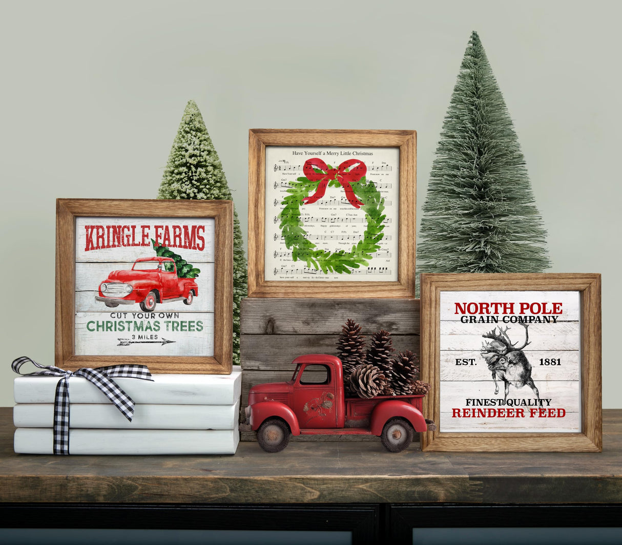 Set of 3 Rustic Wood Frames for Tiered Tray Decor - 36 Interchangeable Seasonal Home Signs for Valentines, St Patrick's Day, All Seasons, 7x7 in Parallel Decor