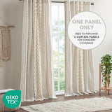 INK+IVY Imani 100% Cotton SINGLE PANEL Curtain Tufted Chenille Stripe Geometric Print Mid-Century Look Rod Pocket Top Drape for Living Room, Privacy Window Treatment for Bedroom, 50" x 84", Ivory INK+IVY