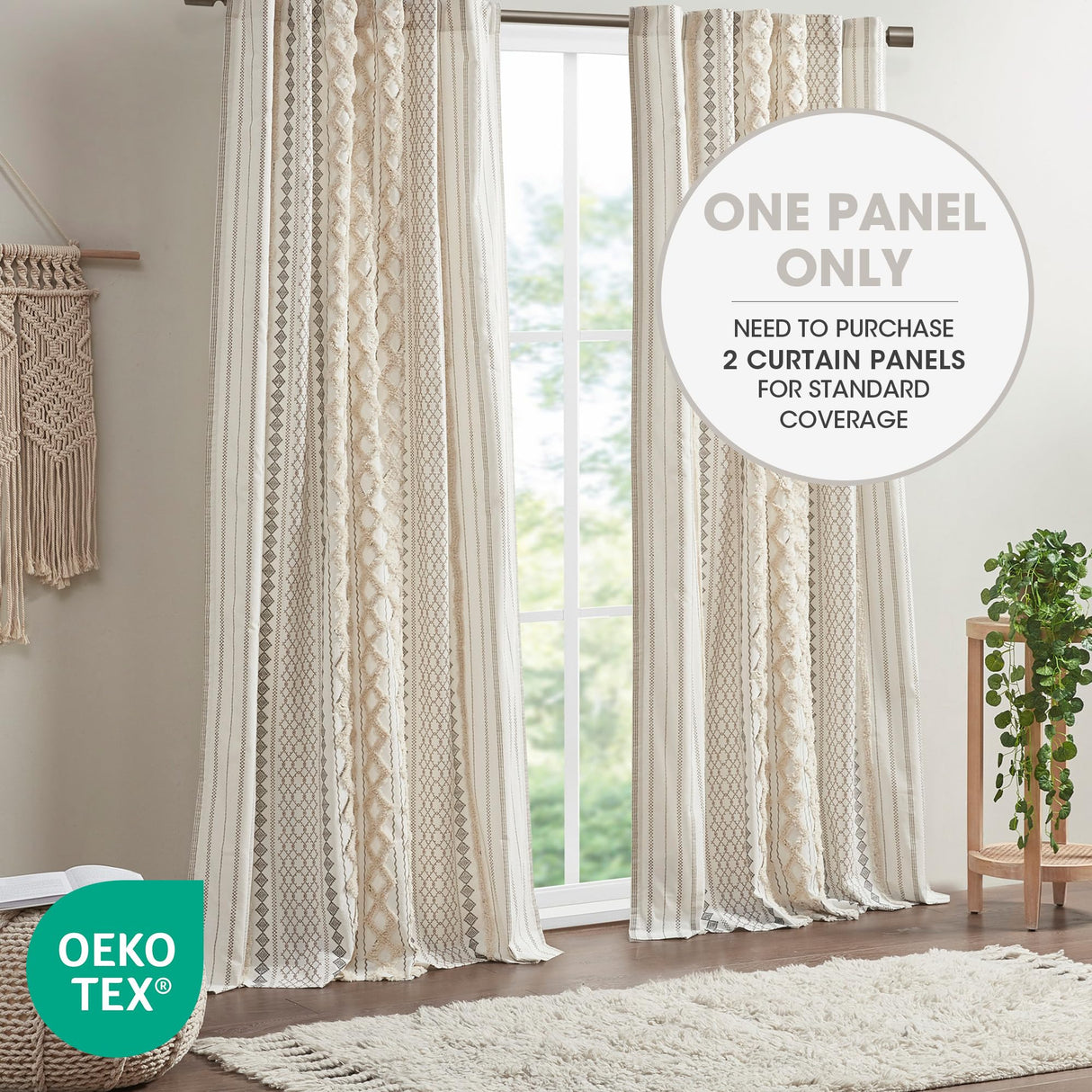 INK+IVY Boho Curtains for Bedroom & Living Room, 100% Cotton Tufted Chenille Stripe Modern Farmhouse Curtains, Light Filtering Drapes, 50" x 95", Ivory INK+IVY