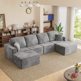 Homall 126" Sectional Couches for Living Room, Modern Fabric Boneless Couch with Deep Seat, Upholstered Cloud Sofa with 2 Ottoman, No Assembly Required (Grey, U Shaped Sofa) Homall
