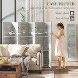 HOMCOM Room Divider, 6 Panel 67" Tall Wood Privacy Screen with 3 Display Shelves, and Folding Storage for Bedroom or Home Office, Distressed White HOMCOM