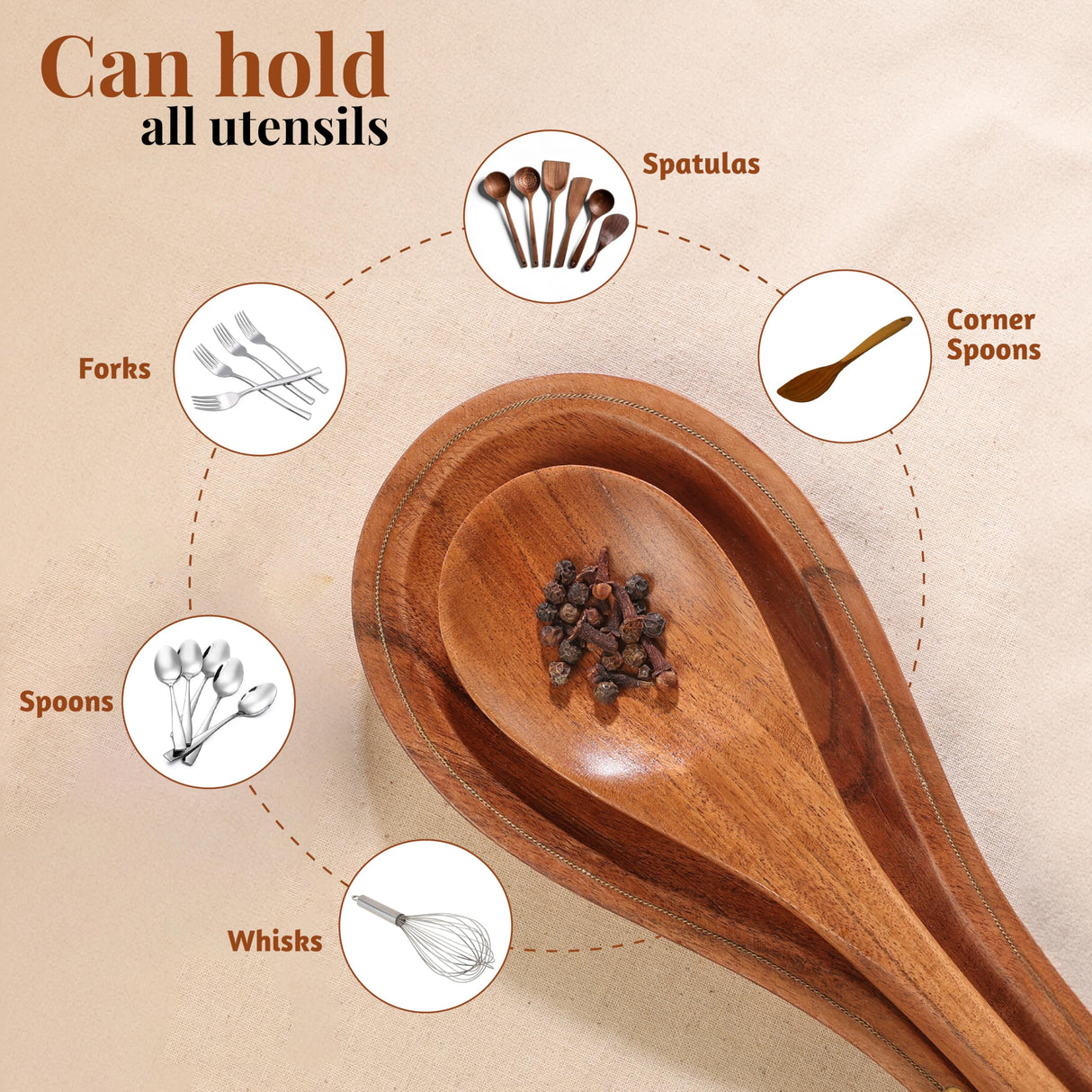 Folkulture Spoon Rest for Kitchen Counter, Spoon Holder for Stove, Kitchen Spoon Rest, Spoon Holder for Kitchen Counter, Acacia Wood, 10" Cooking Spoon Holder, Stove Spoon Holder or Cute Spoon Rest Folkulture