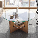 YITAHOME Round Coffee Table, 2-Tier Glass Coffee Tables with Storage, Multi-Purpose Modern Center Table or Cocktail Table for Living Room, Office, Lounge, Walnut YITAHOME