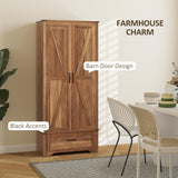 HOMCOM 72" Tall Farmhouse Kitchen Pantry Cabinet - Kitchen Storage Cabinet with Adjustable Shelves & 2 Barn Doors & Drawer, Versatile Storage Unit for Dining Room, Brown HOMCOM