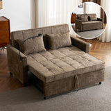 Merax 3 in 1 Convertible Sleeper Sofa Bed, Futon Couches for Living Room with USB Ports | Phone Holder| Reversible Backrest | Pull Out Couch |Small Loveseat, Brown Merax