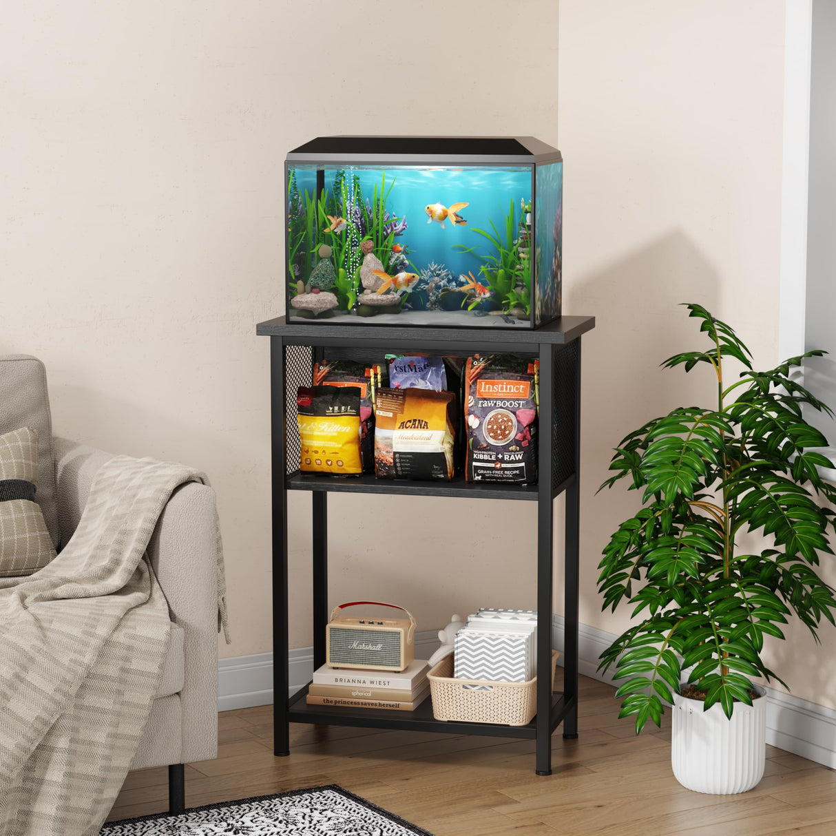 BSONE 5-10 Gallon Fish Tank Stand, Small Aquarium Stand Shelf, 0.71" Thickened Tabletop, 20.5" W×11" D ×31" H , Black BSONE