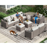 ZIENLIFE Patio Furniture Set, 8 Piece All-Weather PE Wicker Sectional Sofa with 5.9" Wide Armrest, Waterproof Cushions & Ottomans with Modular Outdoor Couch for Backyard, Deck, Garden ZIENLIFE