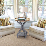 Wnutrees Farmhouse Round Accent End Table, Rustic Side Table Nightstands for Living Room Bedroom, Wood Tray Top, Handcrafted Finish, Set of 2, Grey Wnutrees