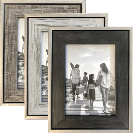 Tasse Verre 8x10 Rustic Picture Frames - (3-Pack)- Distressed Farmhouse Decor Industrial Style - Ready to Hang or Stand-Up Galvanized Vintage Metal Look w/Wood Insert. Tasse Verre