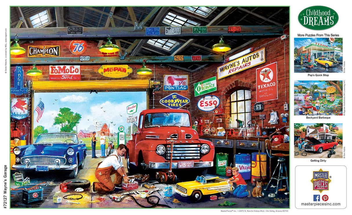 MasterPieces - 1000 Piece Jigsaw Puzzle, Wayne’s Garage, Fun for Adults, Family, Kids, Matte Finish, 19.25" x 26.75 Masterpieces