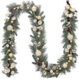 Valery Madelyn 9 feet Pre-Lit Christmas Garland with Lights for Mantle, Lighted Battery Operated Xmas Garland with White Gold Ball for Front Door Fireplace Table Centerpiece Outdoor Window Home Decor Valery Madelyn