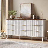 Garvee 9 Drawers Dresser for Bedroom, 60.6" Wide Dressers with Curved Profile Design, Fluted Wood Drawers with Gold Handle, Modern Chest of Dressers with Thickened Design for Living Room, White Garvee